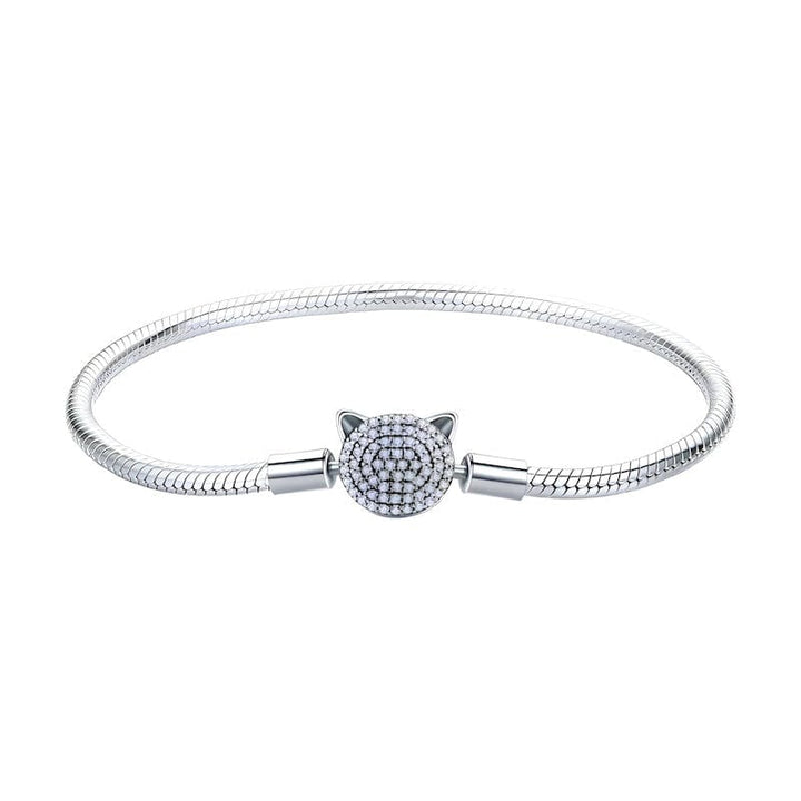 Cat Bracelet Sterling Silver Cubic Zircons Charm Unique Leather Bracelets 17cm Silver 