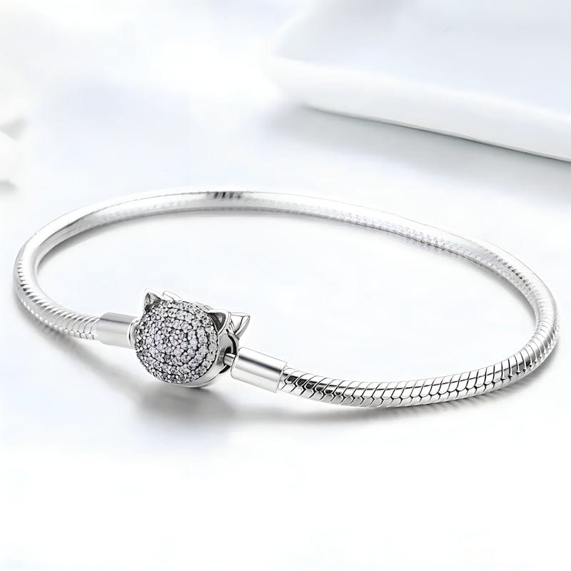 Cat Bracelet Sterling Silver Cubic Zircons Charm Unique Leather Bracelets   