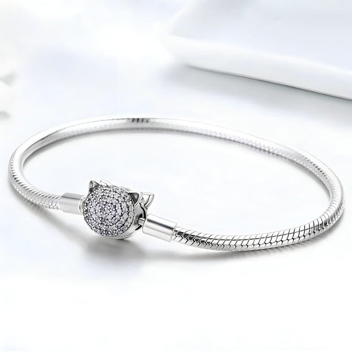 Cat Bracelet Sterling Silver Cubic Zircons Charm Unique Leather Bracelets   