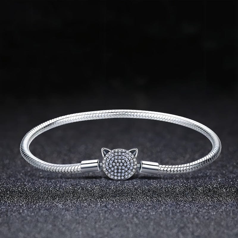 Cat Bracelet Sterling Silver Cubic Zircons Charm Unique Leather Bracelets   