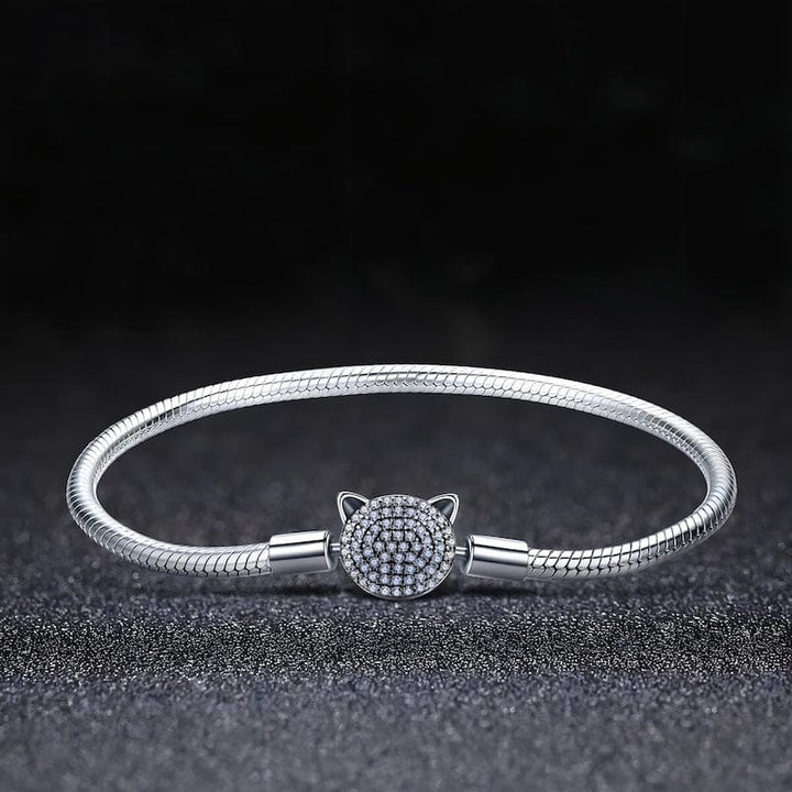 Cat Bracelet Sterling Silver Cubic Zircons Charm Unique Leather Bracelets   