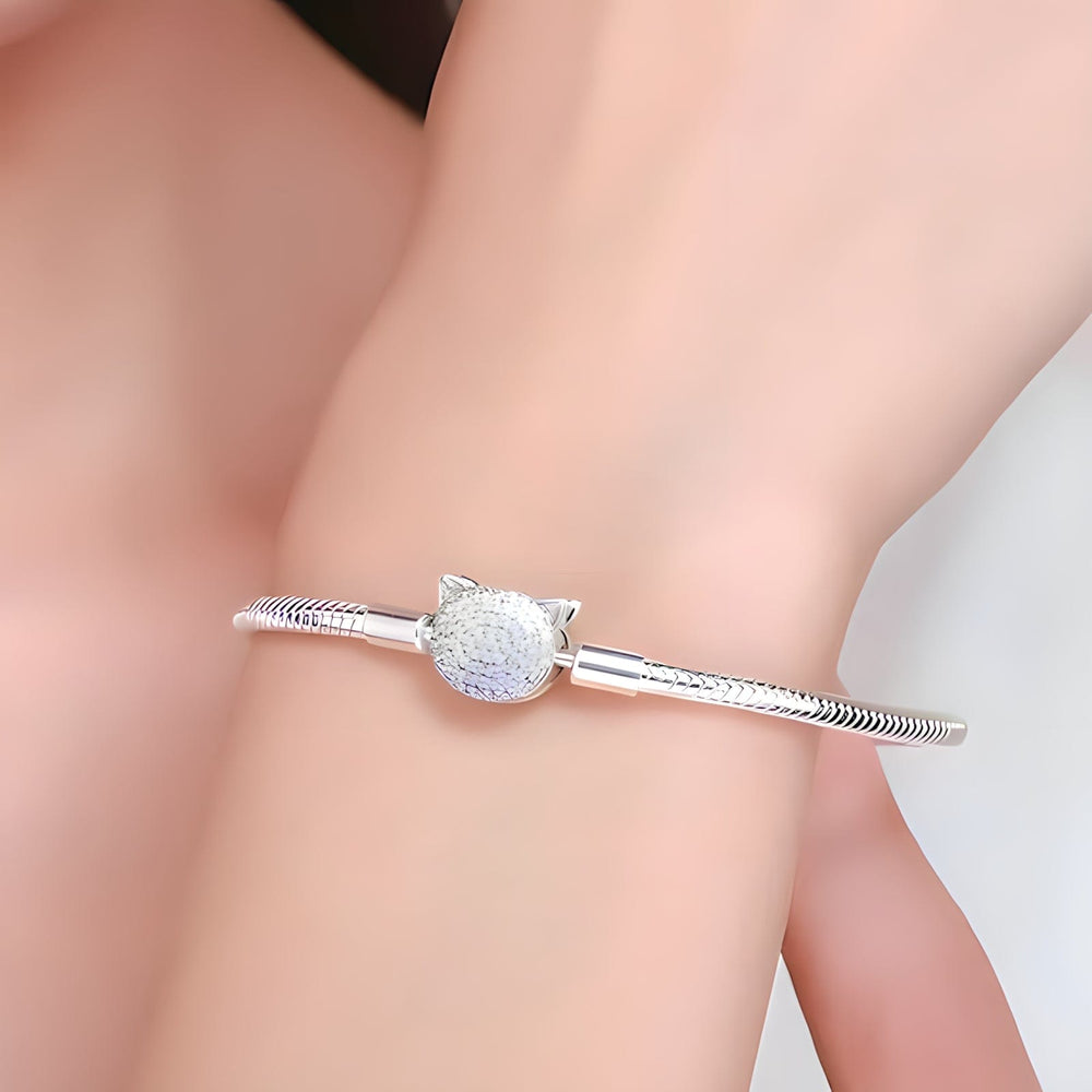 Cat Bracelet Sterling Silver Cubic Zircons Charm Unique Leather Bracelets   