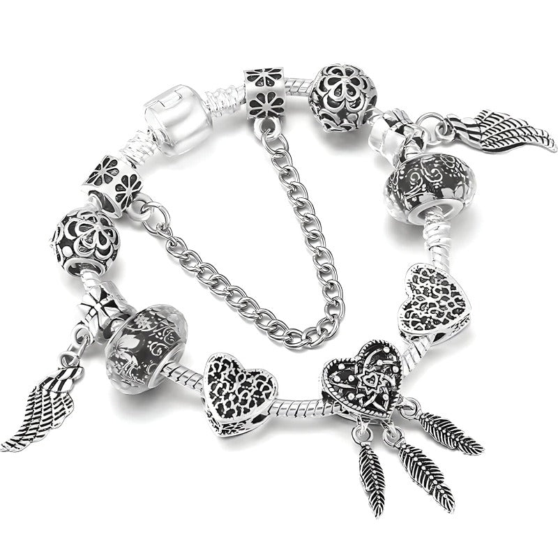 Feather Bracelet Charm Unique Leather Bracelets 16cm Silver/Feathers1 