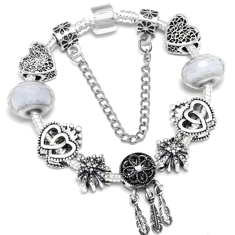 Feather Bracelet Charm Unique Leather Bracelets 16cm Silver/Feathers2 