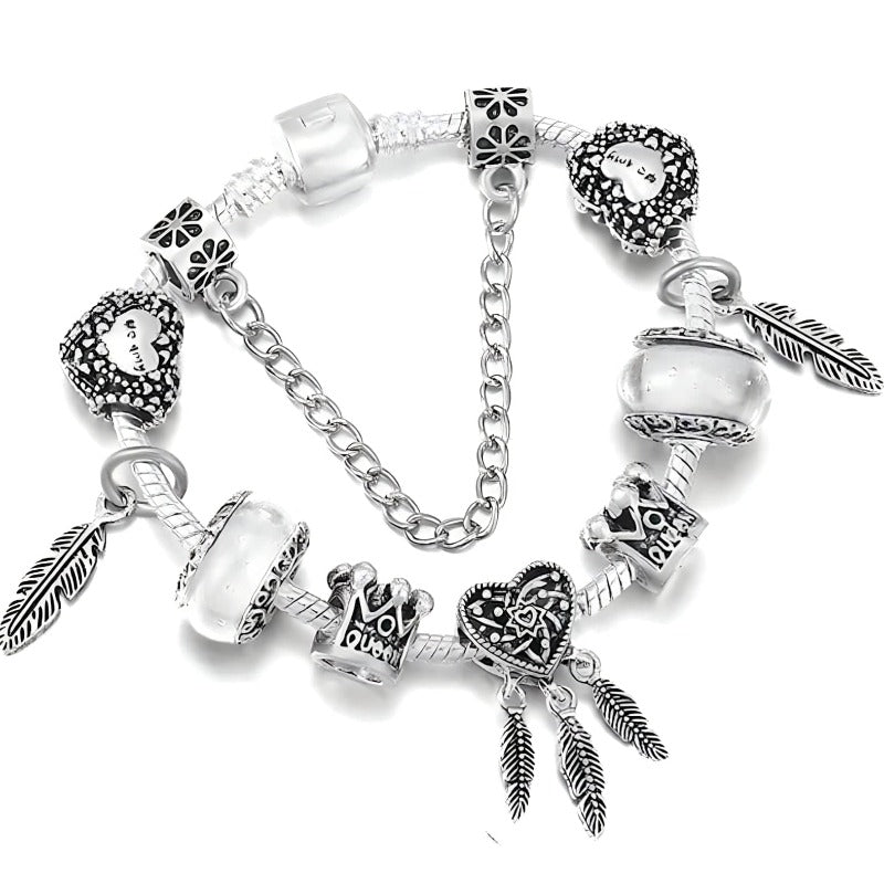 Feather Bracelet Charm Unique Leather Bracelets 16cm Silver/Feathers3 