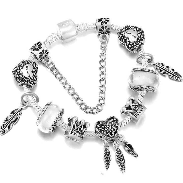 Feather Bracelet Charm Unique Leather Bracelets 16cm Silver/Feathers3 