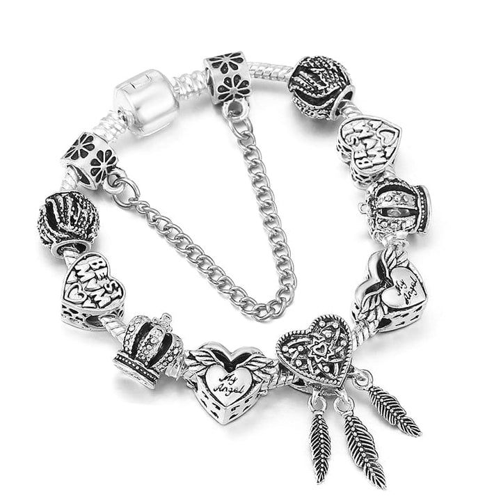 Feather Bracelet Charm Unique Leather Bracelets 16cm Silver/Feathers4 