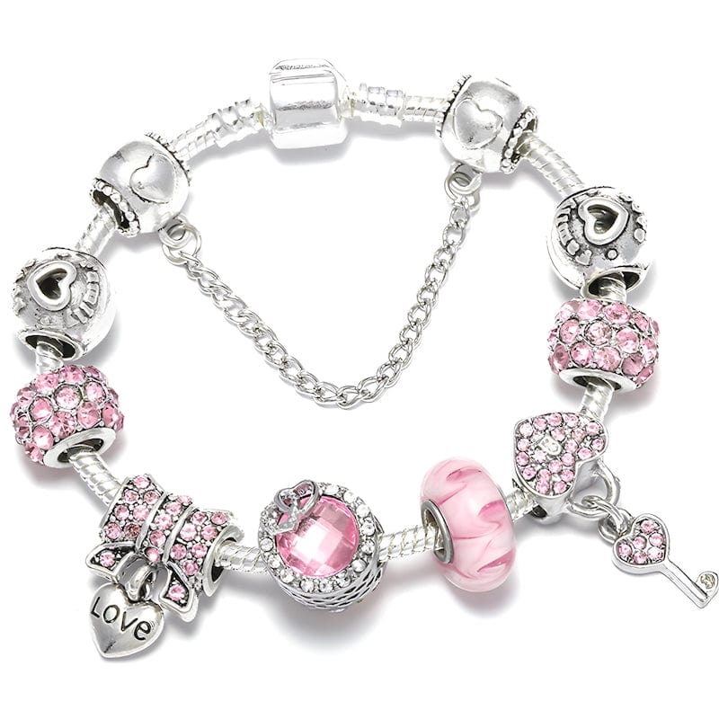 Heart Bracelet Charm Unique Leather Bracelets 16cm Silver/Pink3 