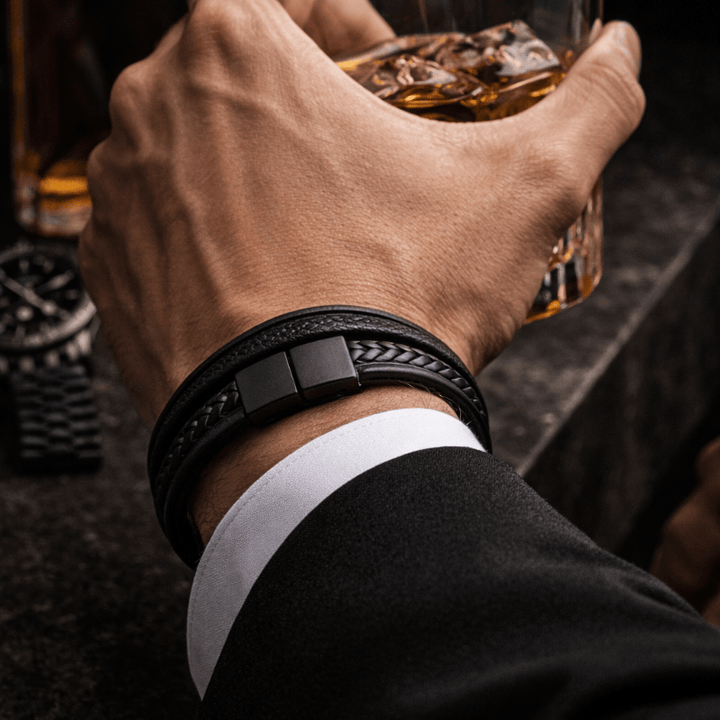 Men’s Braided Leather Bracelet with Magnetic Stainless Steel Clasp