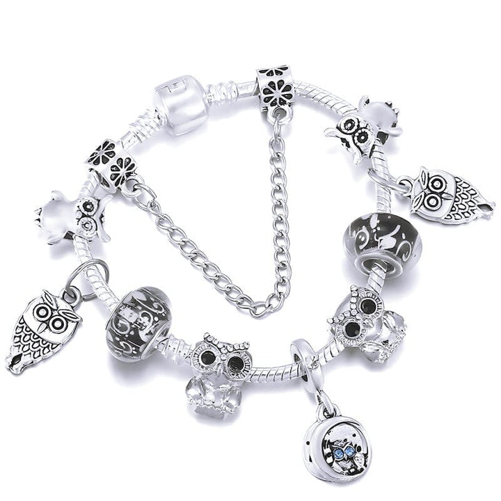 Owl Bracelet Animal Charm Charm Unique Leather Bracelets 16cm Silver 