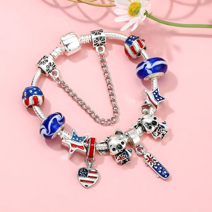 Australia Flag Beads Koala Charm Bracelet Charm Unique Leather Bracelets   