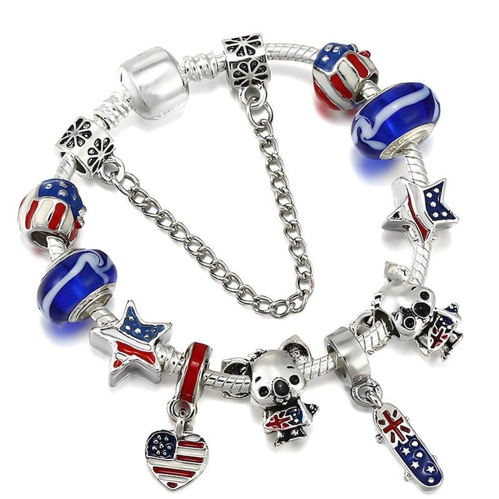 Australia Flag Beads Koala Charm Bracelet bracelet by Unique Leather Bracelets