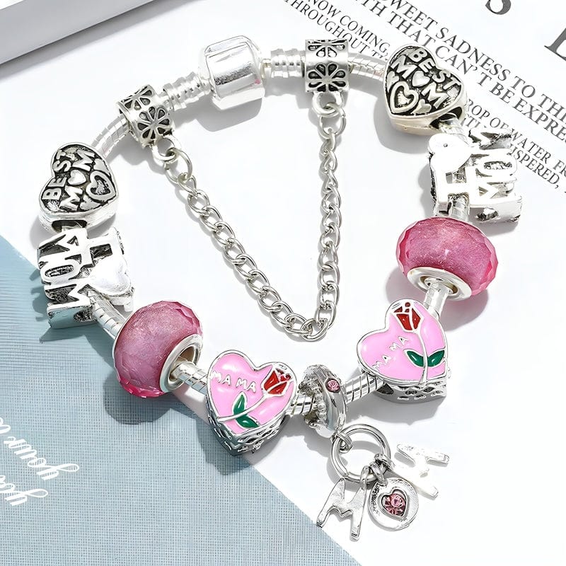 Best Mom Pink Beads Charm Bracelet Charm Unique Leather Bracelets   