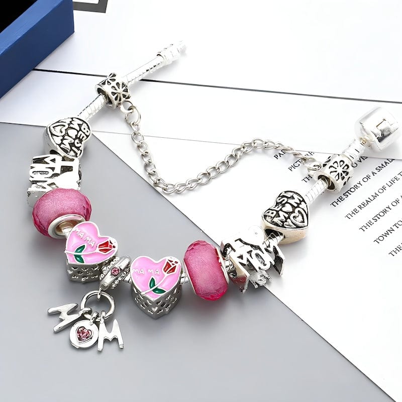 Best Mom Pink Beads Charm Bracelet Charm Unique Leather Bracelets   