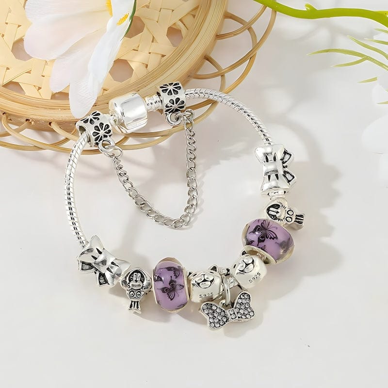 Bowknot Rabbit Purple Beads Charm Bracelet Charm Unique Leather Bracelets   