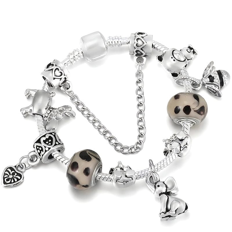 Elephant Bee Charm Bracelet Charm Unique Leather Bracelets Silver 16cm 