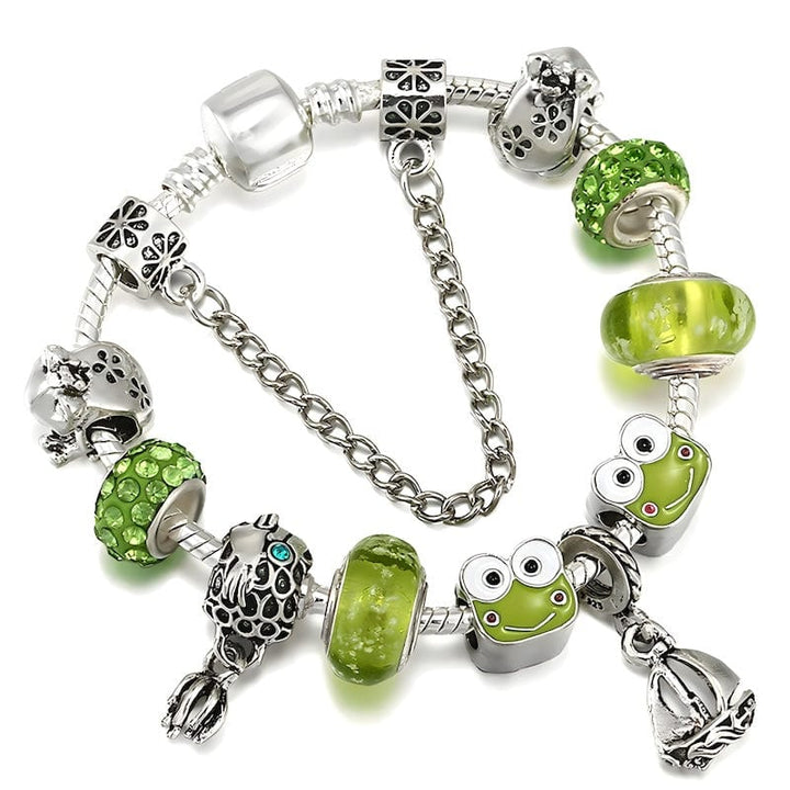 Green Frog Charm Bracelet Charm Unique Leather Bracelets 16cm Silver/Green 