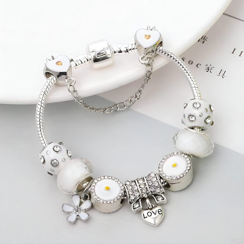 Love Heart White Flower Charm Bracelet Charm Unique Leather Bracelets   