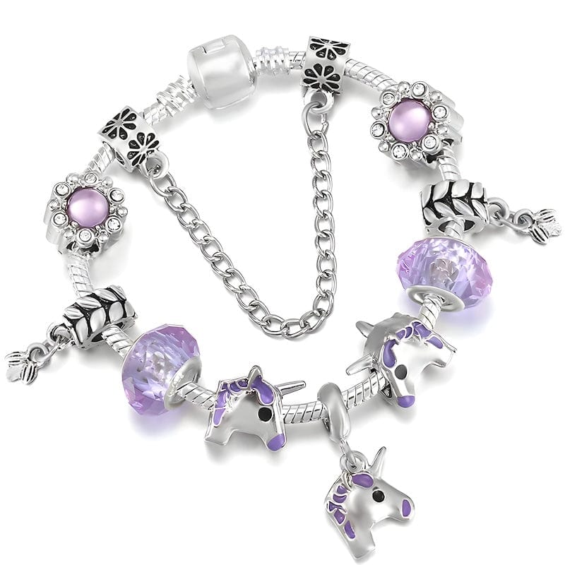 Purple Unicorn Charm Bracelet Charm Unique Leather Bracelets 16cm Silver/Purple 