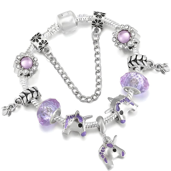 Purple Unicorn Charm Bracelet Charm Unique Leather Bracelets 16cm Silver/Purple 