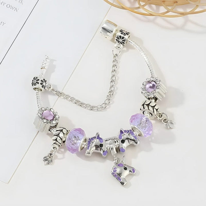Purple Unicorn Charm Bracelet Charm Unique Leather Bracelets   