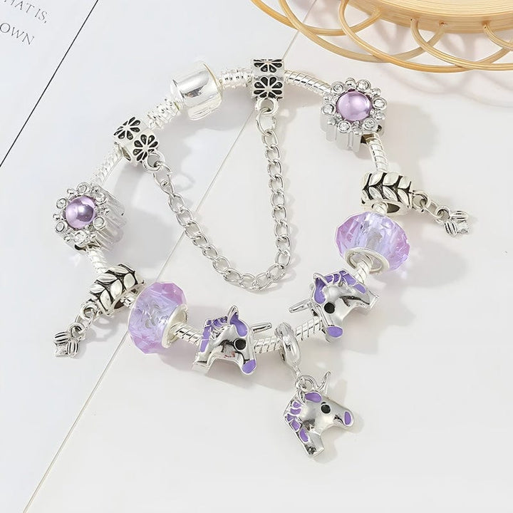 Purple Unicorn Charm Bracelet Charm Unique Leather Bracelets   