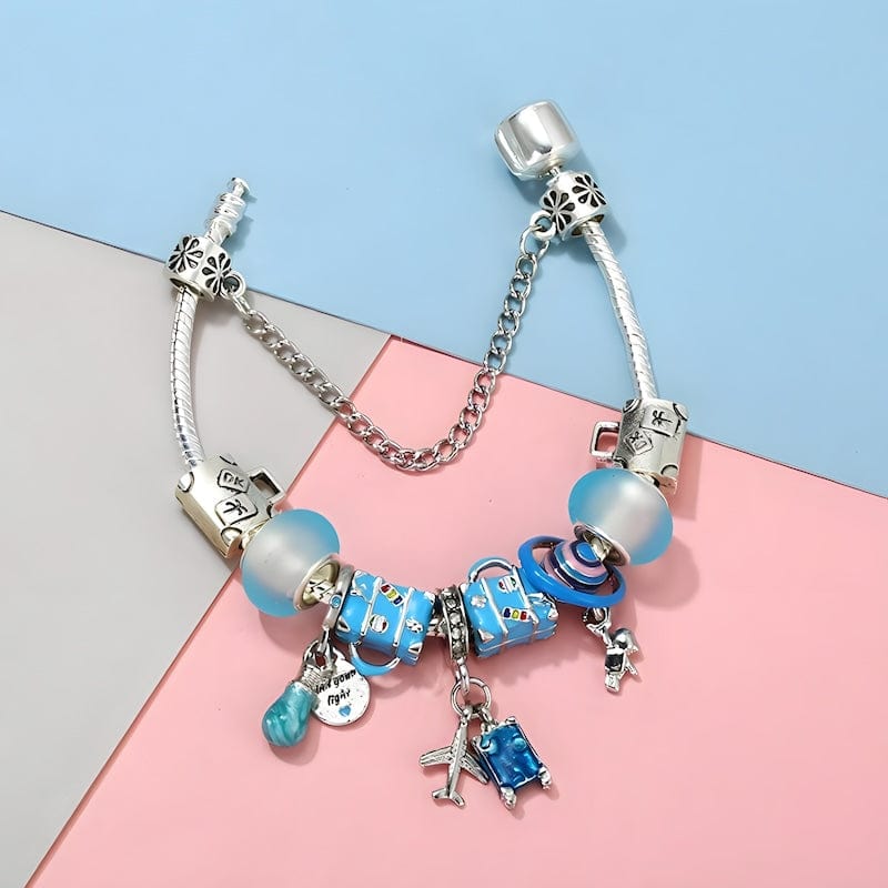 Travel Airplane Suitcase Charm Bracelet Charm Unique Leather Bracelets   