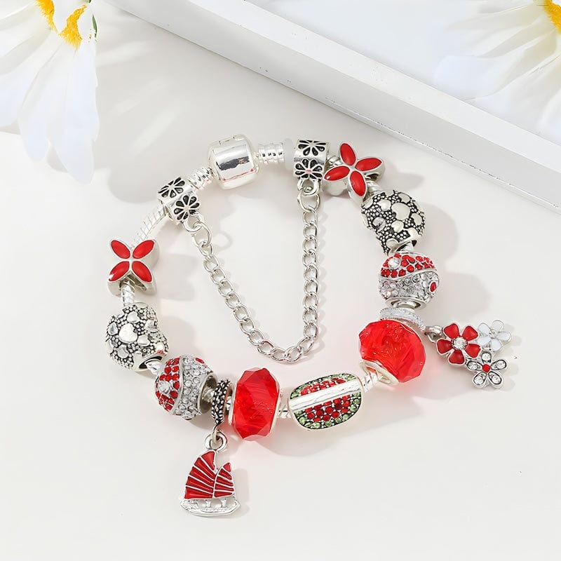 Watermelon & Flowers Red Beads Charm Bracelet Charm Unique Leather Bracelets   