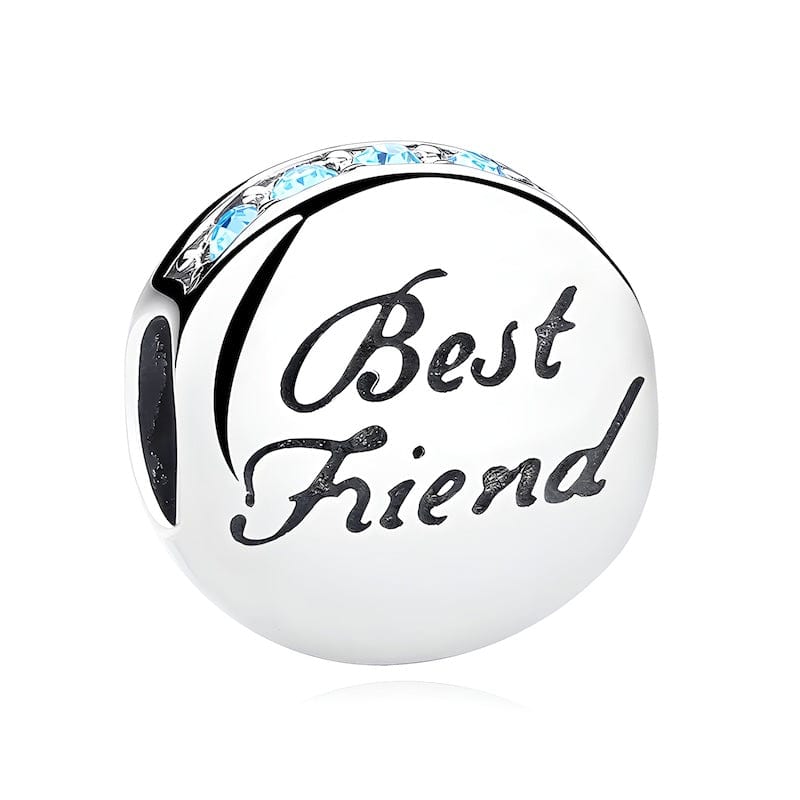 Best Friend Blue Zircon Round Charm Charms Unique Leather Bracelets Silver  