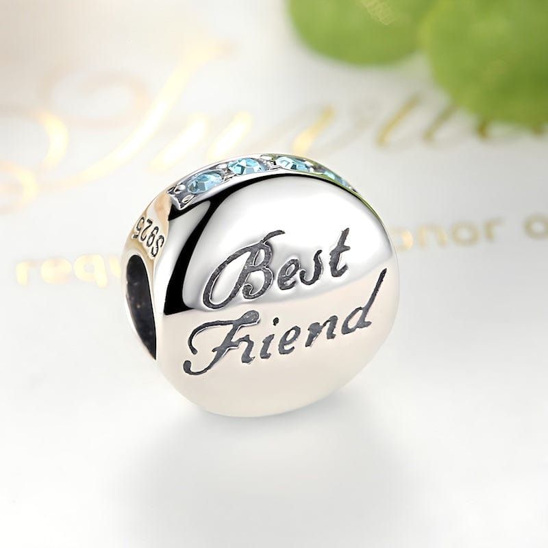 Best Friend Blue Zircon Round Charm Charms Unique Leather Bracelets   