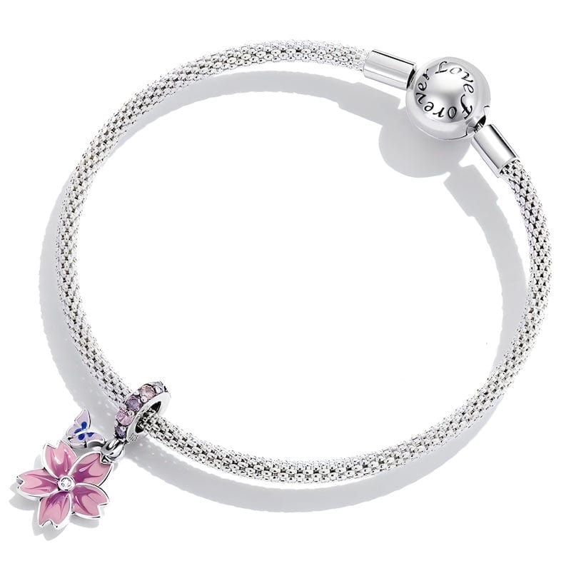 Flower Charm Sterling Silver Pink Zircons bracelet by Unique Leather Bracelets