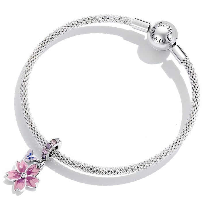 Flower Charm Sterling Silver Pink Zircons bracelet by Unique Leather Bracelets