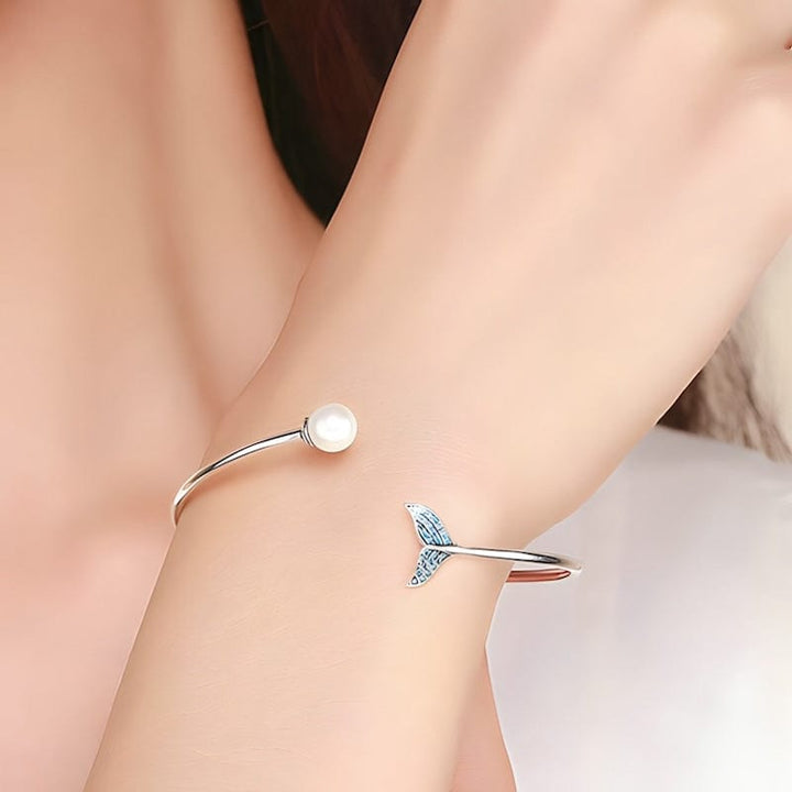 Cuff Blue Zircon Mermaid's Tail Cuff Bracelet Adjustable / Silver Unique Leather Bracelets