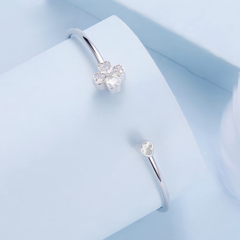 Cuff Lucky Four-Leaf Clover Cuff Bracelet Silver Unique Leather Bracelets