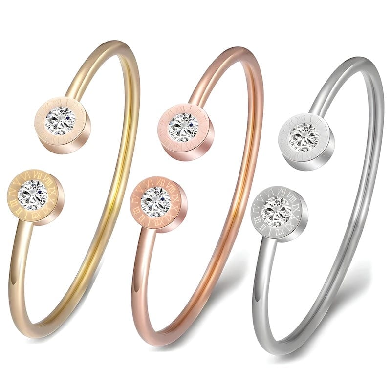 Roman Number Zirconia Cuff Bracelet bracelet by Unique Leather Bracelets