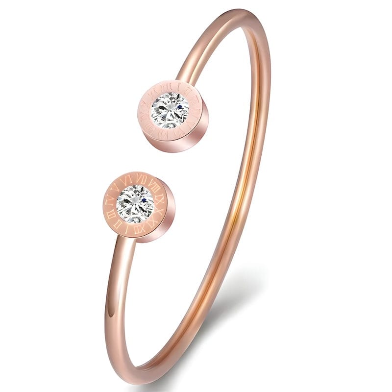 Roman Number Zirconia Cuff Bracelet Cuff Unique Leather Bracelets Silver/Rose Gold  