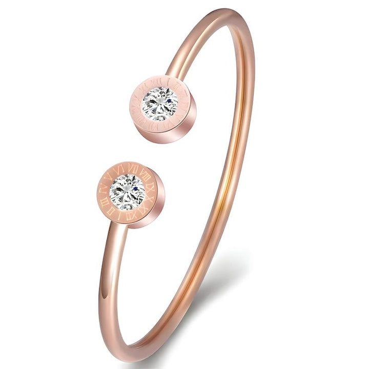 Roman Number Zirconia Cuff Bracelet Cuff Unique Leather Bracelets Silver/Rose Gold  