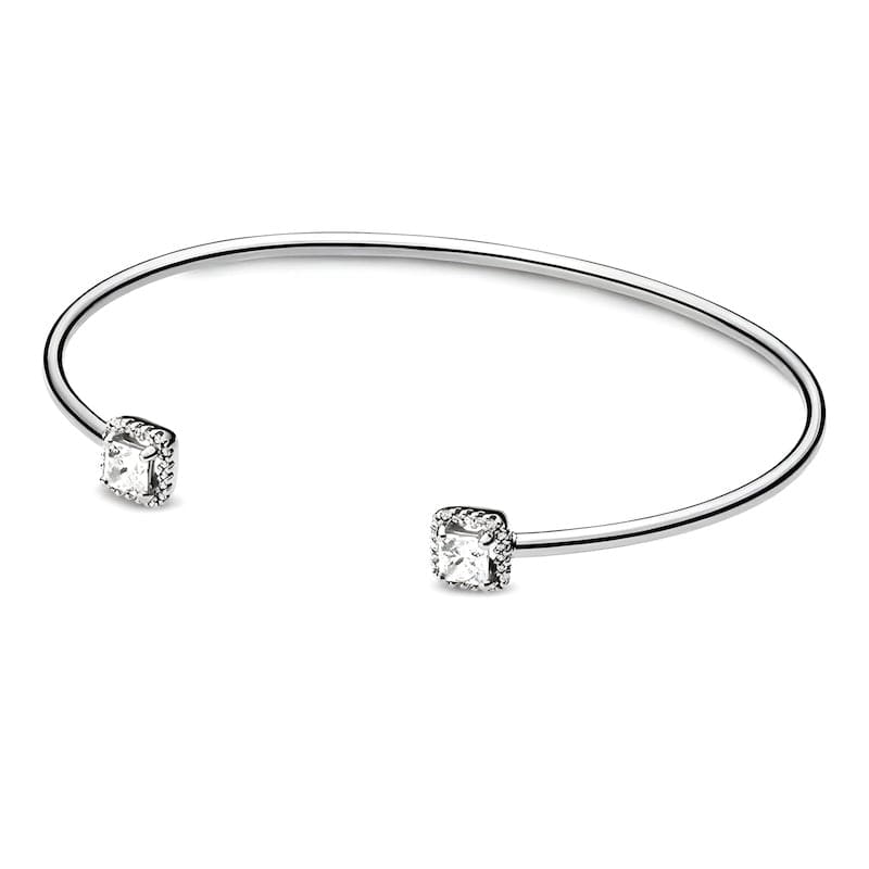 Shiny Square Open Cuff Bracelet Cuff Unique Leather Bracelets Silver Adjustable 