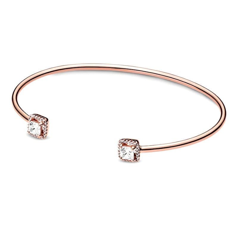 Shiny Square Open Cuff Bracelet Cuff Unique Leather Bracelets Rose Gold Adjustable 