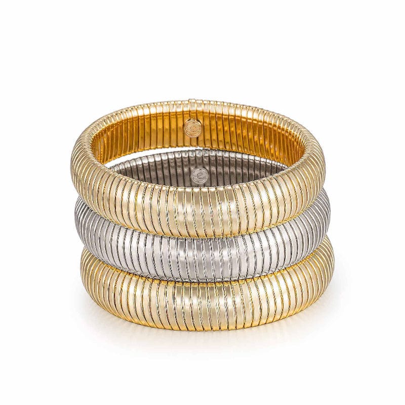 Cuffs and Bangles Flex Snake Chain Stretch Bracelet Set Gold Tone and Rhodium / One Size Ettika