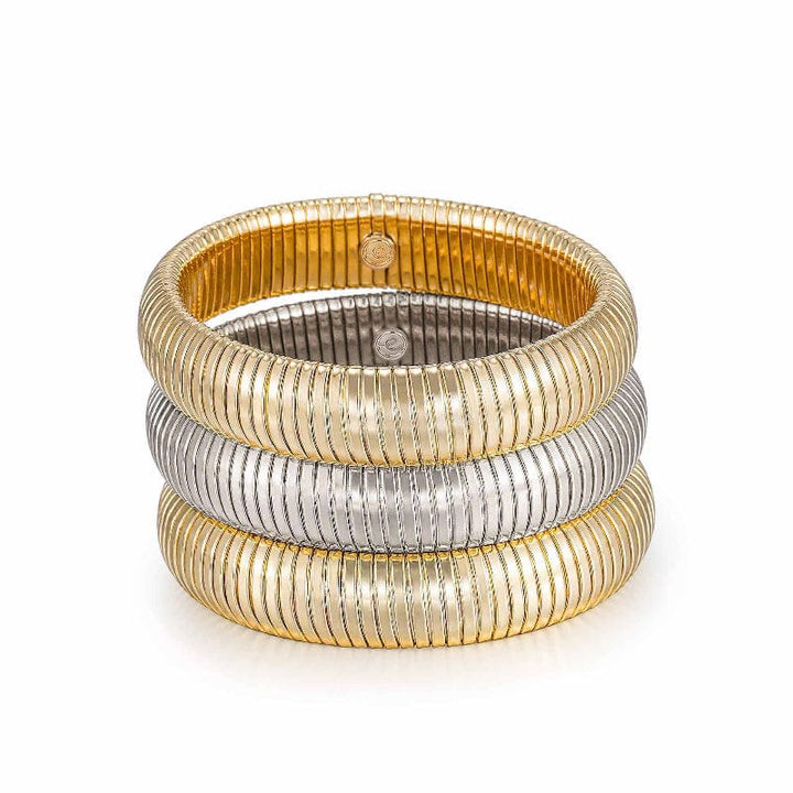 Cuffs and Bangles Flex Snake Chain Stretch Bracelet Set Gold Tone and Rhodium / One Size Ettika