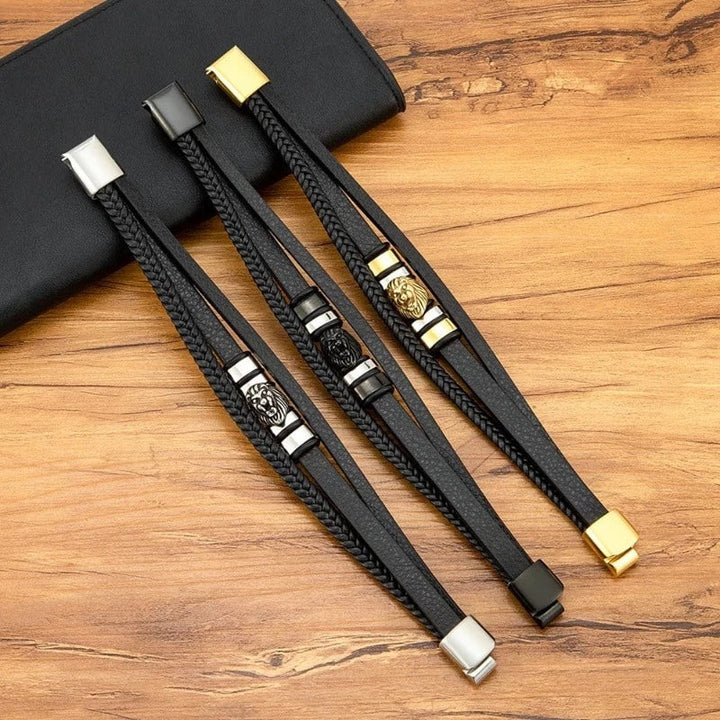 Animal Lion Woven Multilayer Leather Bracelet bracelet by Unique Leather Bracelets