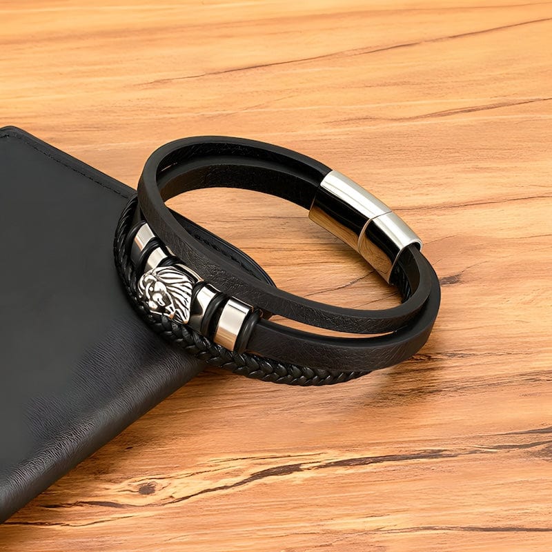 Animal Lion Woven Multilayer Leather Bracelet bracelet by Unique Leather Bracelets