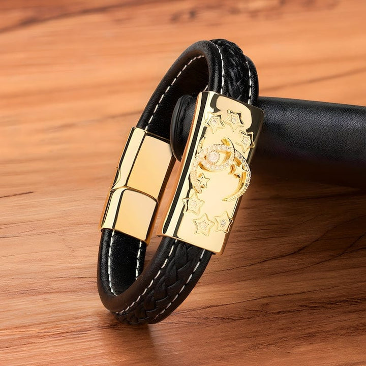 Crescent Moon & Stars Leather Bracelet Leather Unique Leather Bracelets   