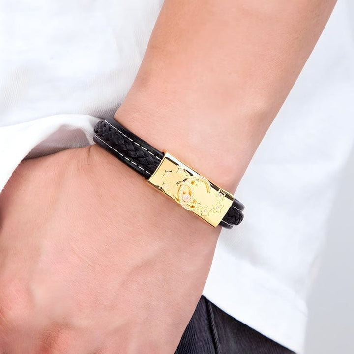 Crescent Moon & Stars Leather Bracelet Leather Unique Leather Bracelets   