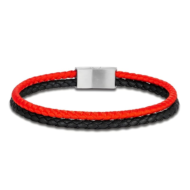 Double Color Strand Rope & Leather Bracelet Leather Unique Leather Bracelets 19cm Silver/Red 