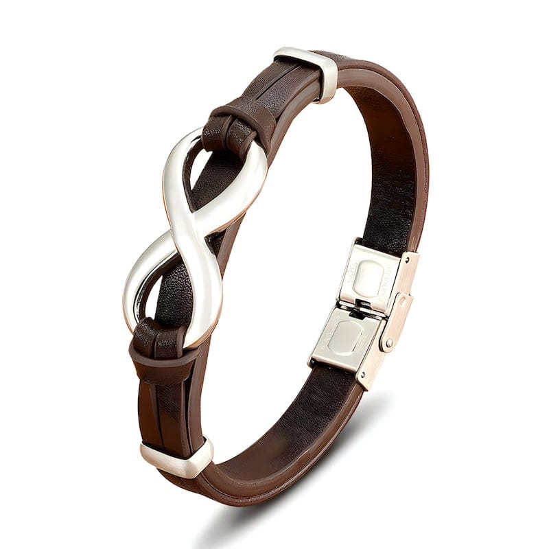 Infinity Symbol Genuine Leather Mens Bracelet Leather Unique Leather Bracelets 19cm Brown/Silver 