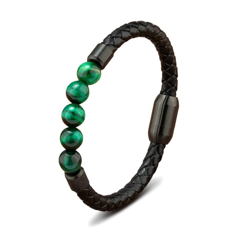 Tiger Eye Beading Braided Leather Bracelet Leather Unique Leather Bracelets 19cm Green/Black 