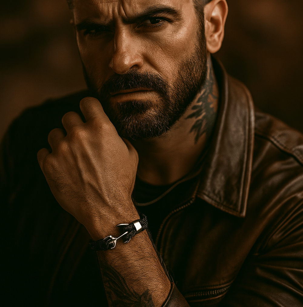 Leather Titanium Anchor Leather Bracelet
