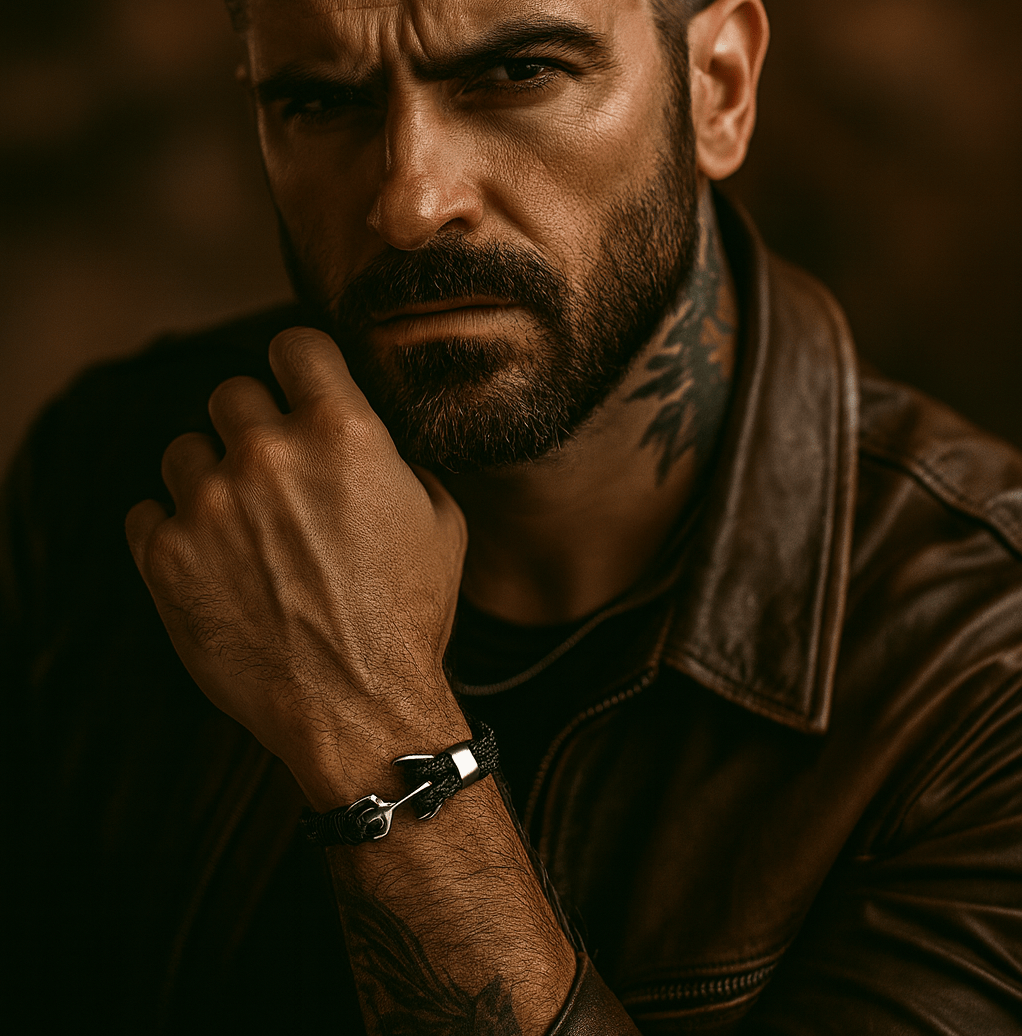 Leather Titanium Anchor Leather Bracelet Unique Leather Bracelets